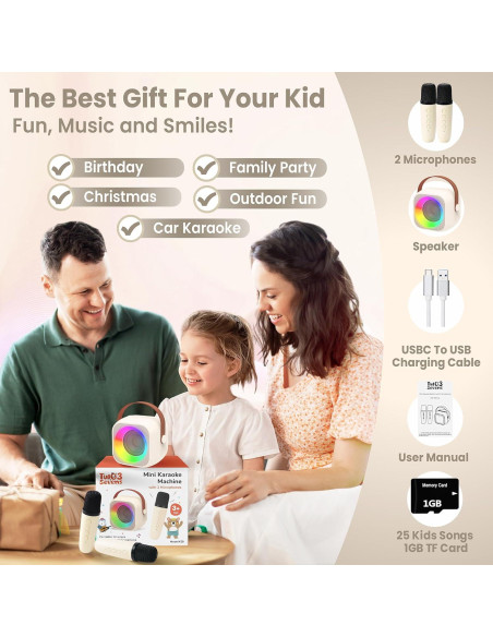 Mini Máquina de Karaoke Two3Sevens Beige con 25 Canciones