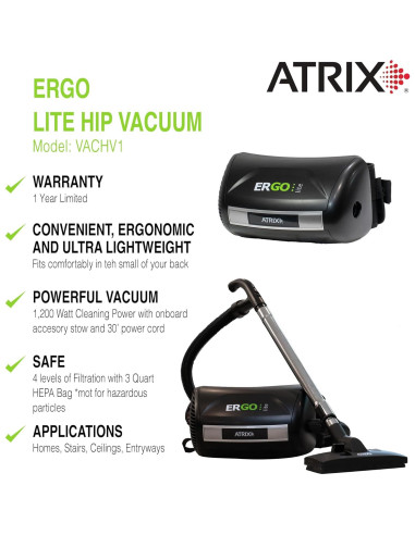 Aspiradora de Cadera Atrix VACHV1 Ergonómica 1200W con Filtro HEPA