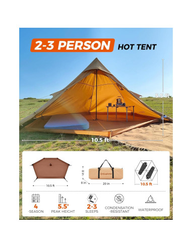 Tienda Caliente KingCamp 2 Personas Impermeable 1.58m