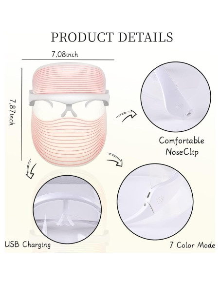 Máscara de Luz LED Facial Jienengkeji, 7 Colores, Cuidado Piel