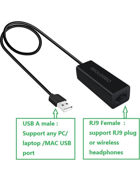 Adaptador RJ9 a USB DGHL para Auriculares Plantronics/Jabra