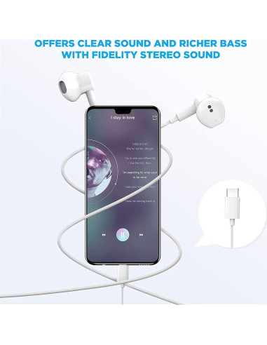 Auriculares USB-C Pcwfbzf con micrófono y control remoto