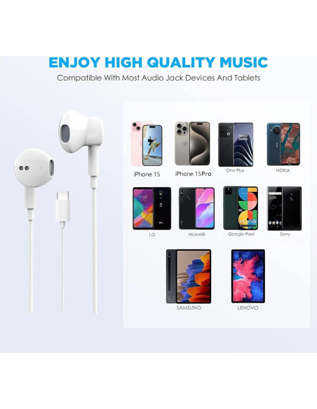 Auriculares USB-C Pcwfbzf con micrófono y control remoto Auriculares USB-C Pcwfbzf con micrófono y control remoto