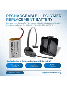 Batería Recargable de Reemplazo Plantronics CS540 C054 140mA 2