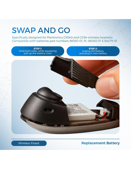 Batería Recargable de Reemplazo Plantronics CS540 C054 140mA