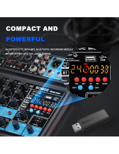 Mezclador de audio BOMGE 8 canales con Bluetooth y USB
