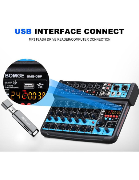 Mezclador de audio BOMGE 8 canales con Bluetooth y USB