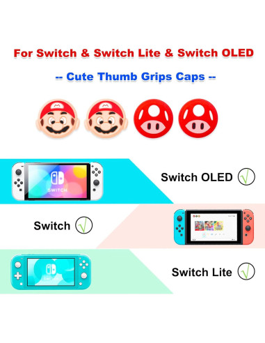 Tapas de agarre para pulgar Sunmike Rojo para Nintendo Switch 4PCS