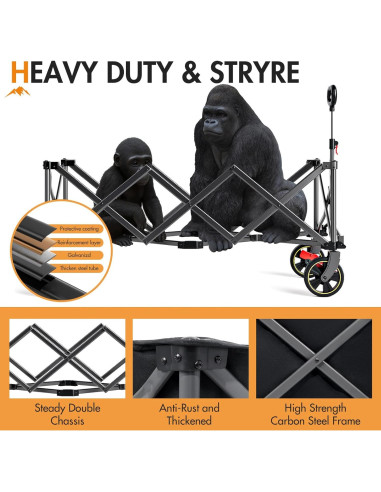 Carro Plegable Portal 51.2" con Frenos y Red de Carga