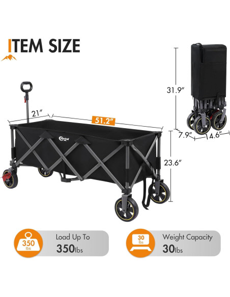 Carro Plegable Portal 51.2" con Frenos y Red de Carga