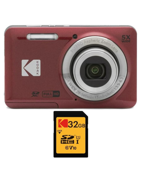 Cámara Digital Kodak PIXPRO FZ55 Zoom 16MP Rojo + 32GB