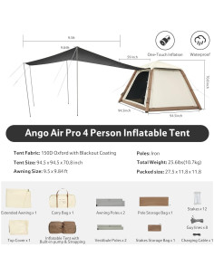 Carpa Inflable Naturehike Ango Air Pro para 4 Personas - Impermeable y UV 2