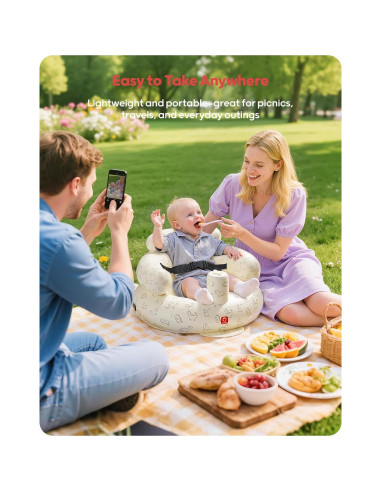 Asiento Inflable para Bebés QPAU Dinosaurio con Arnés de Seguridad