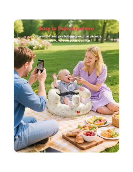 Asiento Inflable para Bebés QPAU Dinosaurio con Arnés de Seguridad