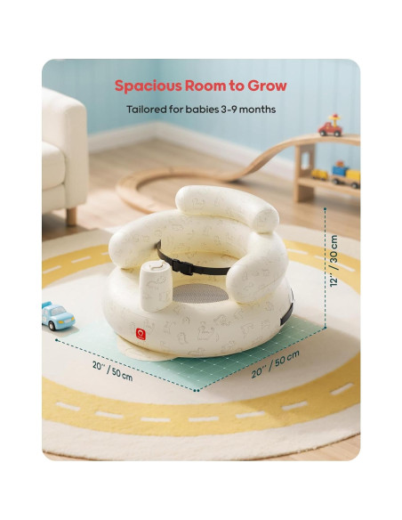Asiento Inflable para Bebés QPAU Dinosaurio con Arnés de Seguridad