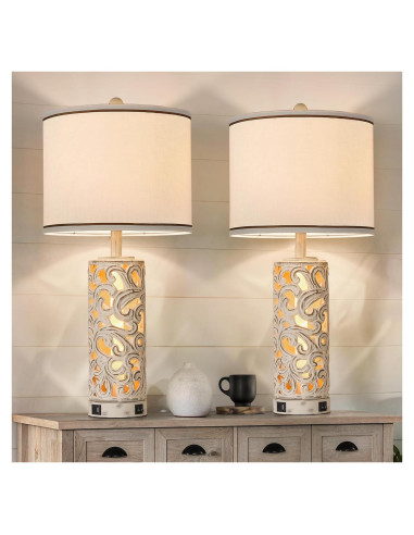 Juego de 2 Lámparas de Mesa AIDENOEY 71 cm con USB y Bombillas