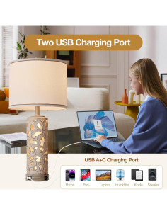 Juego de 2 Lámparas de Mesa AIDENOEY 71 cm con USB y Bombillas 2