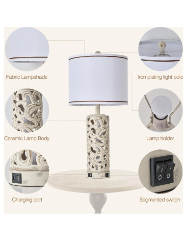 Juego de 2 Lámparas de Mesa AIDENOEY 71 cm con USB y Bombillas