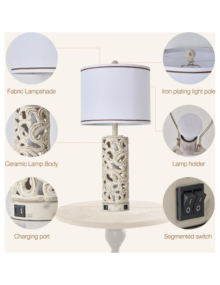 Juego de 2 Lámparas de Mesa AIDENOEY 71 cm con USB y Bombillas