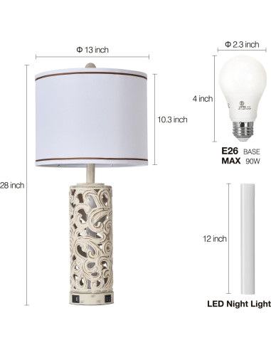 Juego de 2 Lámparas de Mesa AIDENOEY 71 cm con USB y Bombillas