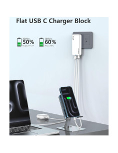 Cargador de pared USB-C 65W VPSUN, 3 puertos, plegable, blanco 2