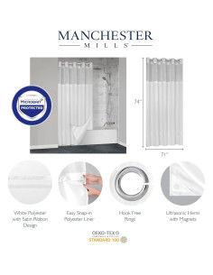 Cortina de Ducha Manchester Mills Protect360 182.88x182.88 cm Blanca 2