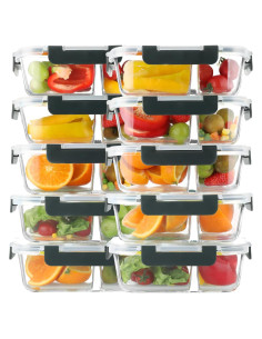 BAYZZ 10 Contenedores de Vidrio 30 oz 2 Compartimentos Herméticos