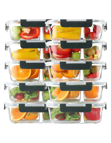 BAYZZ 10 Contenedores de Vidrio 30 oz 2 Compartimentos Herméticos