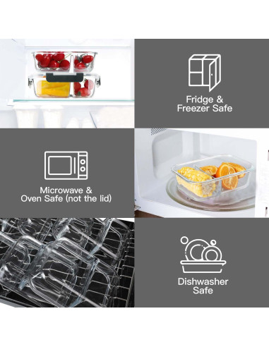 BAYZZ 10 Contenedores de Vidrio 30 oz 2 Compartimentos Herméticos