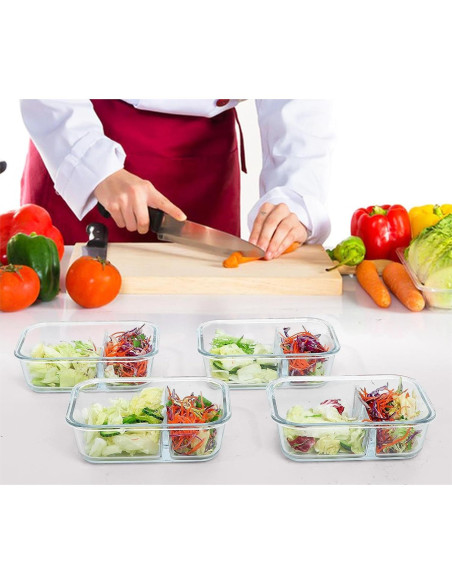 BAYZZ 10 Contenedores de Vidrio 30 oz 2 Compartimentos Herméticos