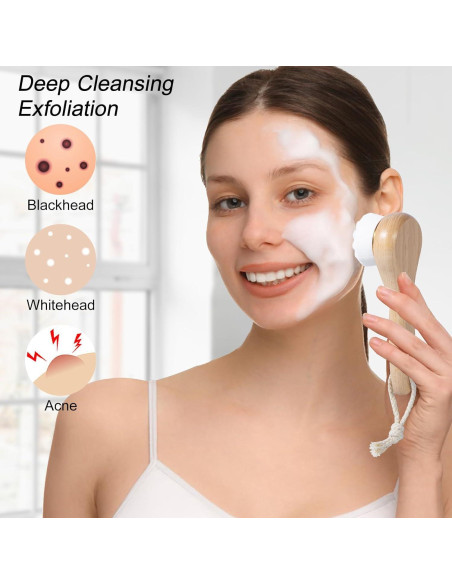 2 Cepillos Limpiadores Faciales Beomeen con Mango de Madera