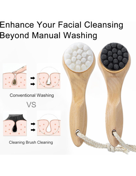 2 Cepillos Limpiadores Faciales Beomeen con Mango de Madera