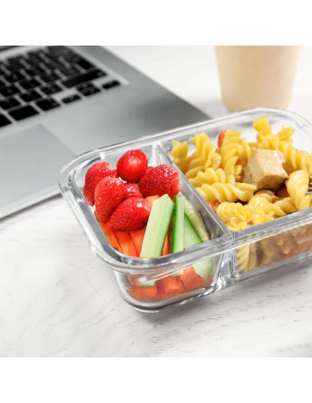 BAYZZ 10 Contenedores de Vidrio 30 oz 2 Compartimentos Herméticos