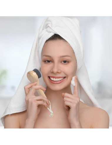2 Cepillos Limpiadores Faciales Beomeen con Mango de Madera
