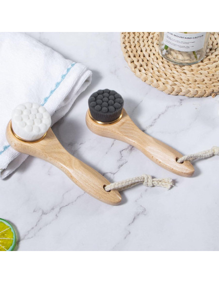 2 Cepillos Limpiadores Faciales Beomeen con Mango de Madera