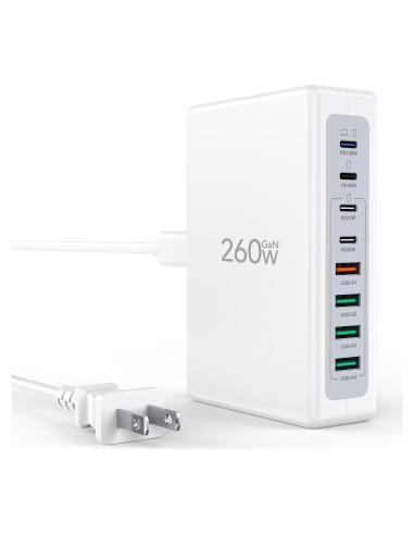 Cargador USB C 260W CSODINCE Estación de Carga Rápida 8 Puertos