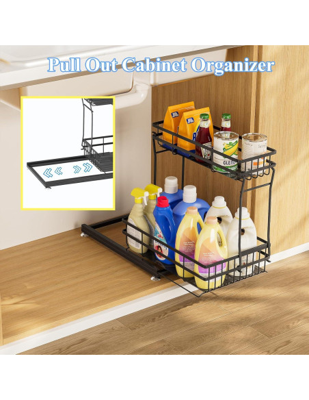 Organizador Bajo Fregadero Zufudo 2 Niveles Metal Negro Organizador Bajo Fregadero Zufudo 2 Niveles Metal Negro