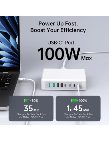 Cargador USB C 260W CSODINCE Estación de Carga Rápida 8 Puertos