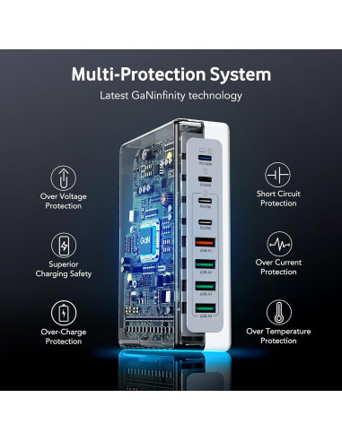 Cargador USB C 260W CSODINCE Estación de Carga Rápida 8 Puertos