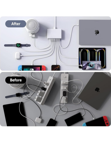 Cargador USB C 260W CSODINCE Estación de Carga Rápida 8 Puertos