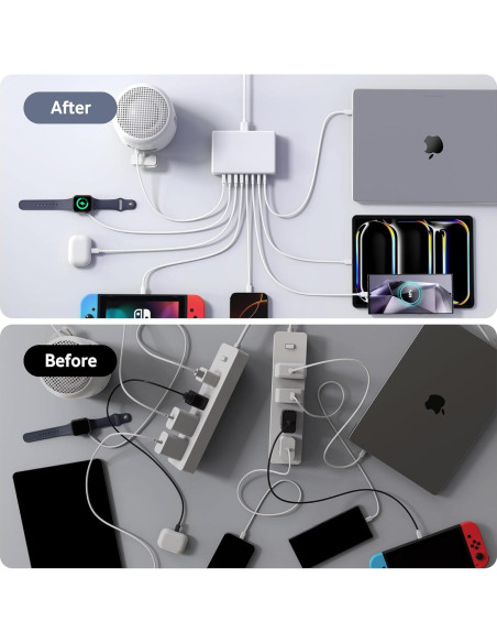 Cargador USB C 260W CSODINCE Estación de Carga Rápida 8 Puertos