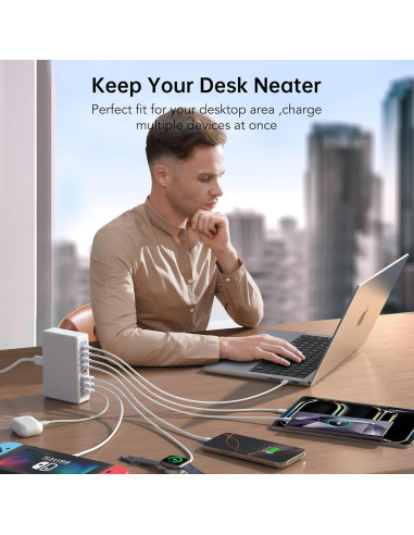 Cargador USB C 260W CSODINCE Estación de Carga Rápida 8 Puertos