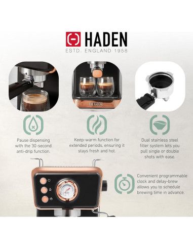 Máquina de Café Espresso HADEN Barista Brew 1.5L Acero Inoxidable