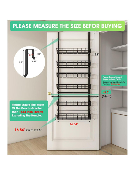 Organizador de despensa sobre la puerta Mefirt 6 niveles Negro