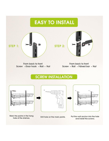 Organizador de despensa sobre la puerta Mefirt 6 niveles Negro