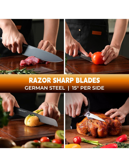 Juego de Cuchillos de Cocina OOU - 15 Piezas Acero Inoxidable