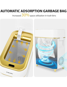 Basurero Automático Pukomc 9L Blanco y Dorado con Sensor 2