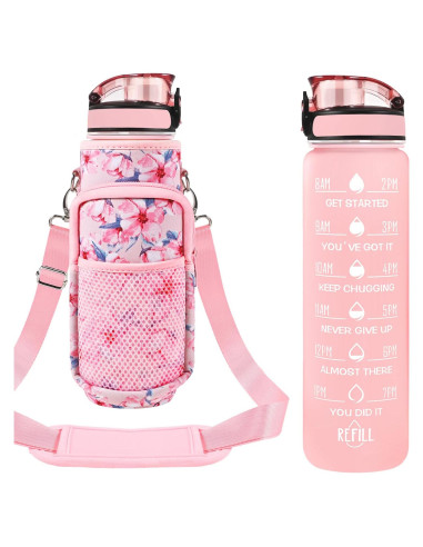 Botella de Agua Reutilizable Newfad 0.95L con Pajilla y Correa