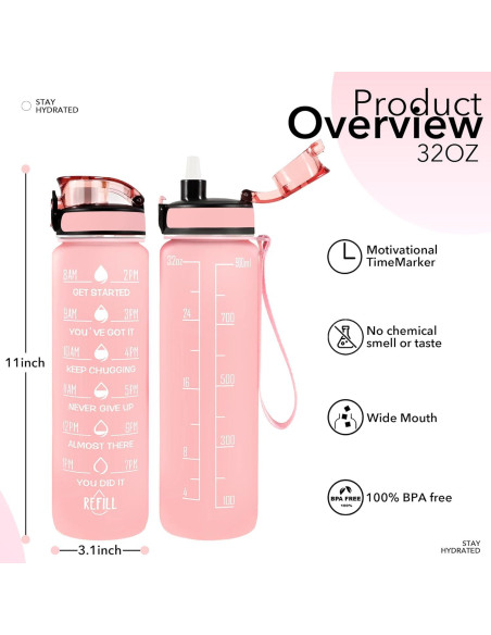 Botella de Agua Reutilizable Newfad 0.95L con Pajilla y Correa