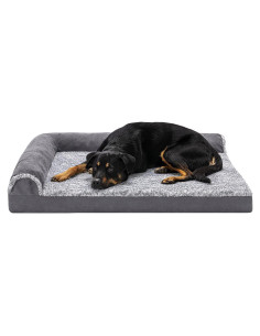 Cama ortopédica para perros Furhaven Jumbo en forma de L - Gris piedra
